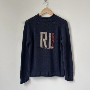 Vintage Polo Sport 100% Silk Chunky Knit Fisherman Sweater Size M RL67 Big Logo